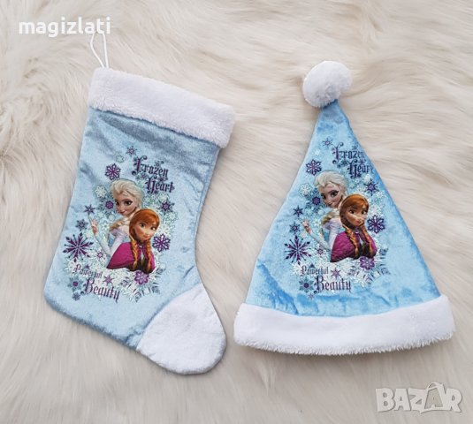 Коледен чорап и шапка Елза , снимка 1 - Шапки, шалове и ръкавици - 38846281