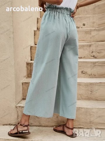 Дамски едноцветен ленен панталон с колан и широки крачоли, 6цвята - 023, снимка 5 - Панталони - 40028452