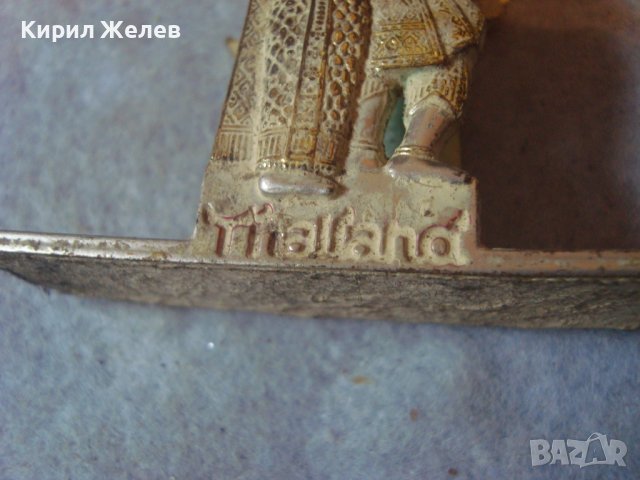 СТАРА ТРАДИЦИОННА ФОЛКЛОРНА ОЛОВНА СТАТУЕТКА - ПОСТАВКА Тайланд с ПОЗЛАТА и ЕМАЙЛ-ПАСТА 30949, снимка 3 - Колекции - 38108246