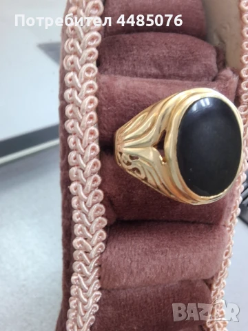 ЗЛАТЕН МЪЖКИ ПРЪСТЕН С ЧЕРЕН КАМЪК , снимка 3 - Пръстени - 51025216