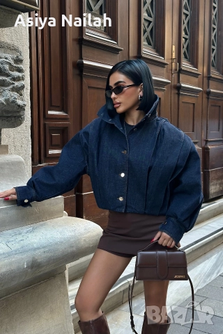 Дамско дънково яке с обемна кройка – модерен модел