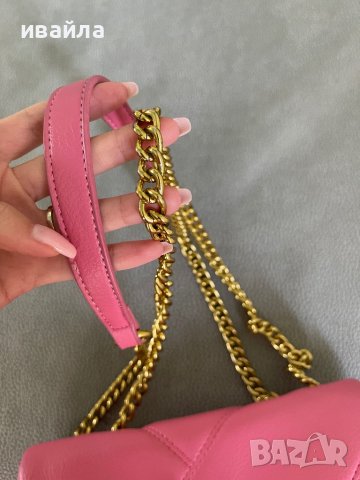 Розова дамска чанта със златен синджир , снимка 2 - Чанти - 42933611