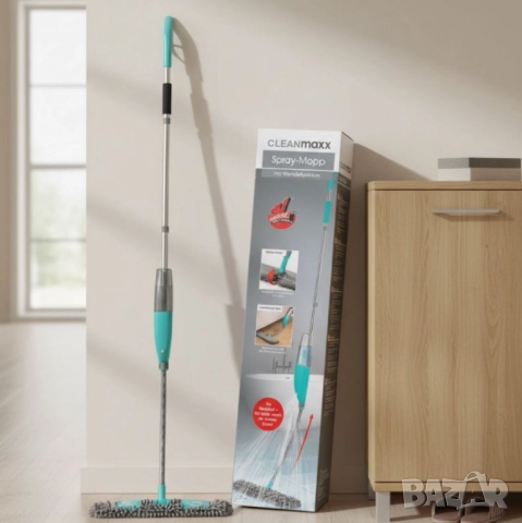 Спрей моп CLEANmaxx със сменяема кърпа и телескопична дръжка – чист под без кофа и без навеждане, снимка 4 - Други стоки за дома - 51974714