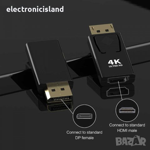 Адаптер Преходник мъжки Display Port DP към женски HDMI 4K за PC компютър, лаптоп, таблет, снимка 9 - Кабели и адаптери - 36856097