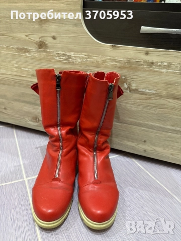 Червени дамски ботуши с панделки - 38ми номер, снимка 3 - Дамски ботуши - 52786759
