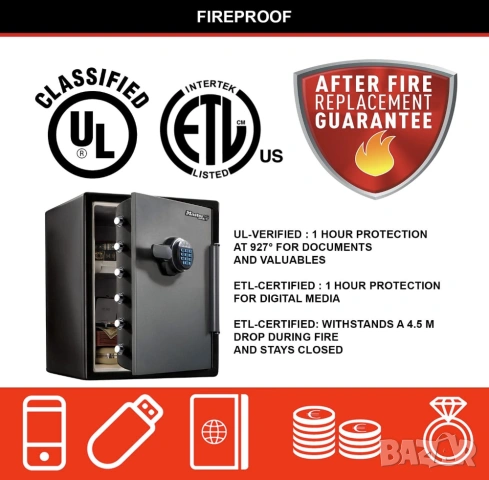 Сейф MasterLock LFW205FYC, Пожарен сертификат, Удароустойчив Защита от наводнение Електронен 6 болта, снимка 9 - Други стоки за дома - 53398070