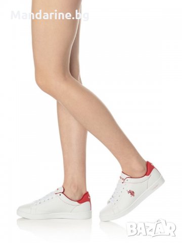 ПРОМО 🍊 U.S. POLO® № 38 🍊 Дамски пролет/есен кожени обувки в бяло и червено нови с кутия, снимка 3 - Кецове - 26637301