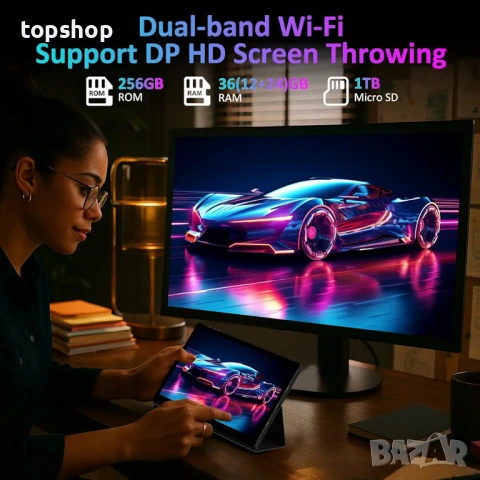 Огромен 14 инчов Таблет BEYNIVAN Android 15 36GB RAM 256GB ROM, USB-C кабел, адаптер, писалка ..., снимка 5 - Таблети - 53457494