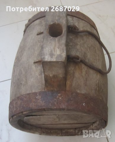 Конски дървен бъкел за битов кът, буре бърдук с дръжка