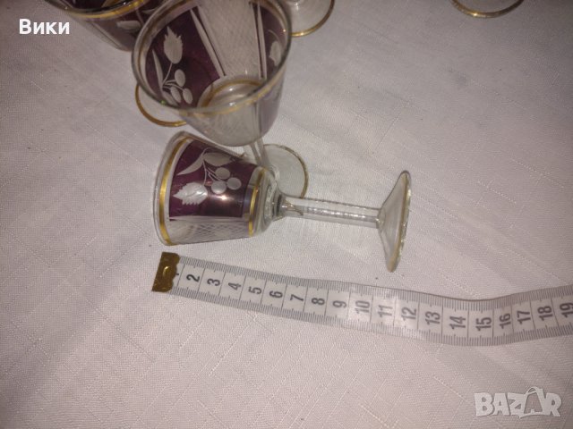 Антикварни чаши с позлата гравирани , цветно стъкло 6 броя , снимка 6 - Антикварни и старинни предмети - 39096225