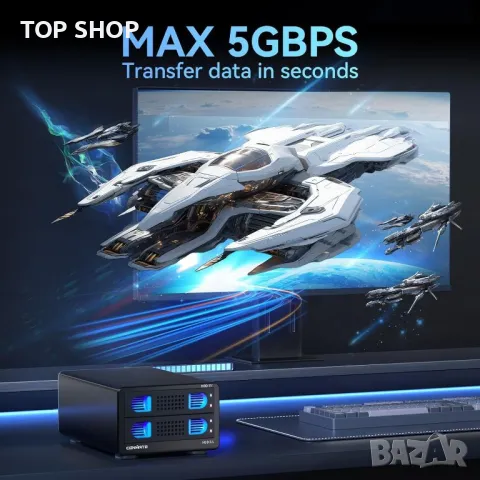 CENMATE 2 Bay RAID кутия с вентилатор за 2.5/3.5" SATA HDD/SSD, 40 ТВ, снимка 3 - Захранвания и кутии - 49444081