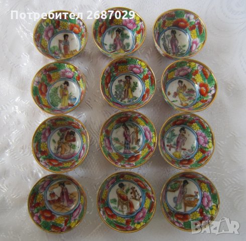 12 невероятни японски рисувани чаши с гейши, малки, стари, снимка 2 - Антикварни и старинни предмети - 28951460