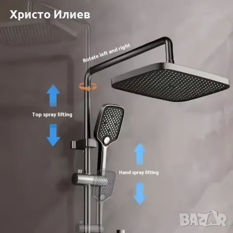 Сива Душ система със стенен термостатен смесител тип пиано 4 функции Сив, снимка 2 - Смесители - 49618710