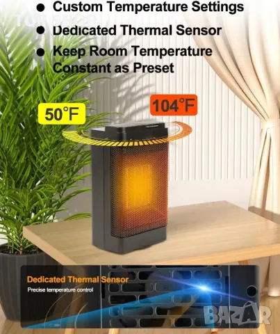 Електрически нагревател UZIMOO - 1500 W с дистанционно, 70° осцилация, 12H таймер, 3 режима, снимка 7 - Отоплителни печки - 49965480