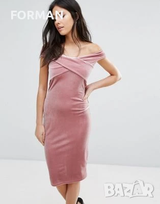 ИЗКЛЮЧИТЕЛНО КРАСИВА рокля по тялото с отворени рамене от розово кадифе, снимка 1