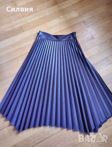 Тъмночервена (бордо) дълга плисирана кожена пола "Zara", размер М, снимка 11 - Поли - 52409439