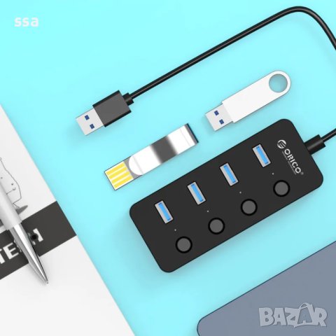 Orico хъб USB3.0 HUB 4 port black, 4 On/Off buttons - W9PH4-U3-BK, снимка 8 - Други - 43061949