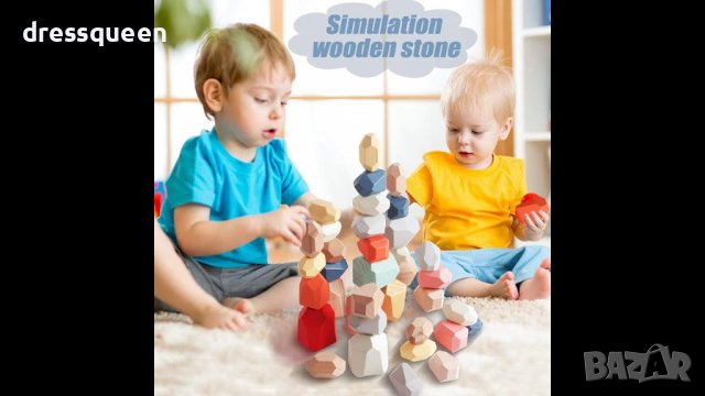 3607 Игра с дървени цветни камъчета за баланс, снимка 2 - Други стоки за дома - 37485079