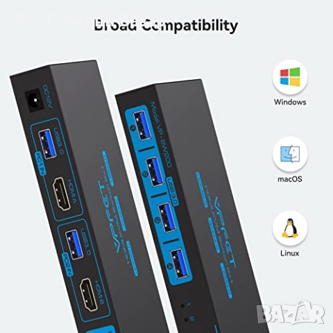 Нов Превключвател HDMI KVM 2 PC 1 монитор с USB 3.0 и кабелен контролер, снимка 7 - Друга електроника - 51640950