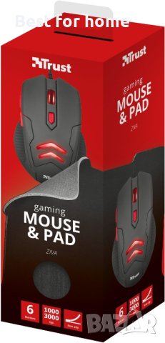 Мишка за игри Trust Ziva с 6 чувствителни бутона 1000-3000 DPI и подложка за мишка (220 x 300 mm), , снимка 2 - Клавиатури и мишки - 43367672