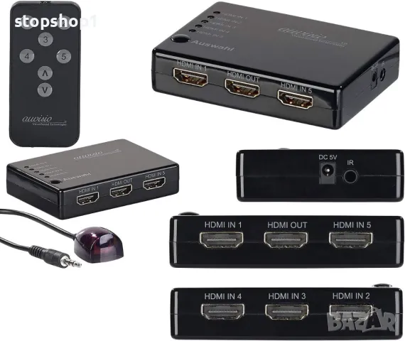 auvisio HDMI превключвател: 5-посочен HDMI превключвател с дистанционно управление, HDMI 1.4, до 4K , снимка 7 - Приемници и антени - 47423552