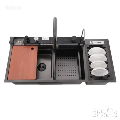 Мултифункционална кухненска мивка с двоен водопад и отделение за чинии и прибори, снимка 2 - Мивки - 50960545