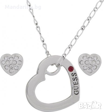 ПРОМО 🍊 GUESS 🍊 Комплект колие и обеци с кристали SWAROVSKI SILVER HEART нов с кутия и сертифика, снимка 9 - Бижутерийни комплекти - 26992526