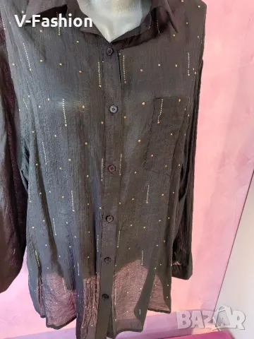 Черна риза с камъни , снимка 6 - Ризи - 48135724