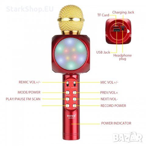 Безжичен bluetooth караоке микрофон с колонка RADIO Microsd колона usb, снимка 7 - Селфи стикове, аксесоари - 27873177