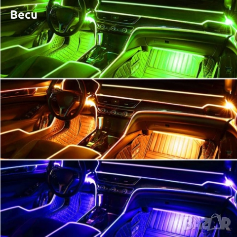 RGB LED осветление за интериор на автомобил с Bluetooth управление и музикален режим A6139, снимка 3 - Други - 51948554