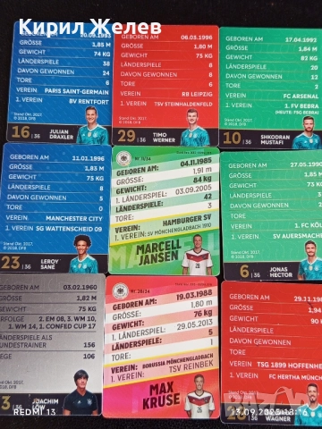 Колекционерски картички на футболисти ЛЕРОЙ САНЕ,ТИМО ВЕРНЕР,ЮЛИАН ДРАХСЛЕР 51028, снимка 9 - Колекции - 51703238