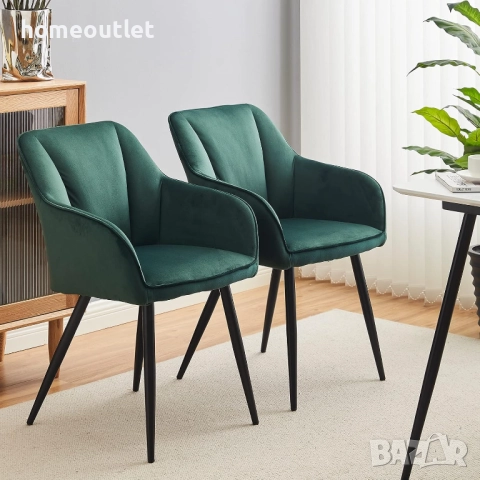 Комплект трапезни столове тип кресло с дамаска от кадифе, к-кт от 2бр. C-U-DC-B0322GR, снимка 2 - Столове - 51961113