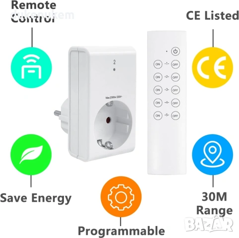 Безжични радио контакти с дистанционно, комплект 5 броя + 2 дистанционни, снимка 3 - Друга електроника - 53347541