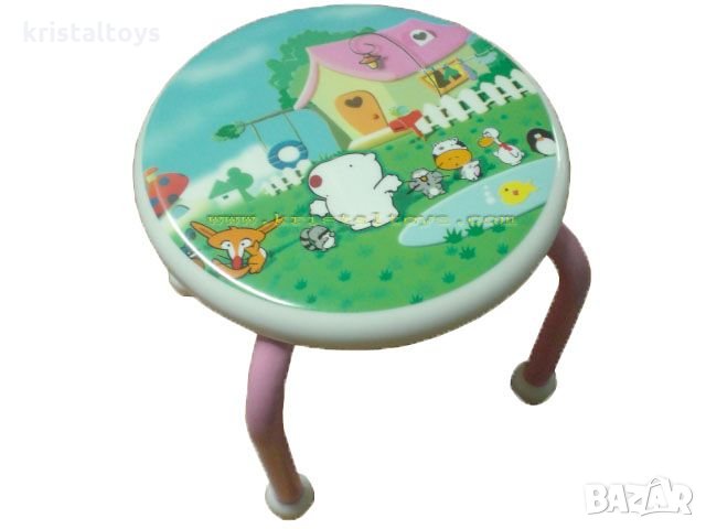 Табуретка детска с метални крака и картинка в зелено, снимка 1 - Мебели за детската стая - 32482452