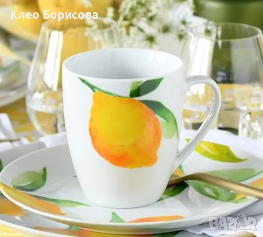 Комплект от 2 порцеланови чаши - Изчистено бяло или лимон върху бяло, снимка 4 - Други - 49105084