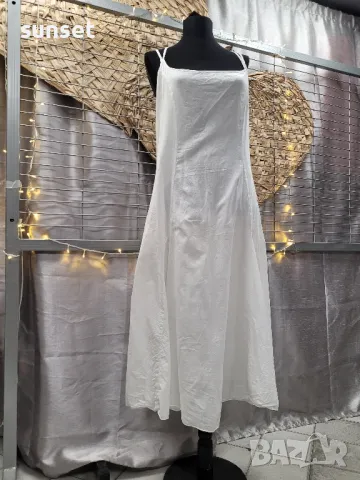 Бяла дълга памучна рокля-> М, снимка 1