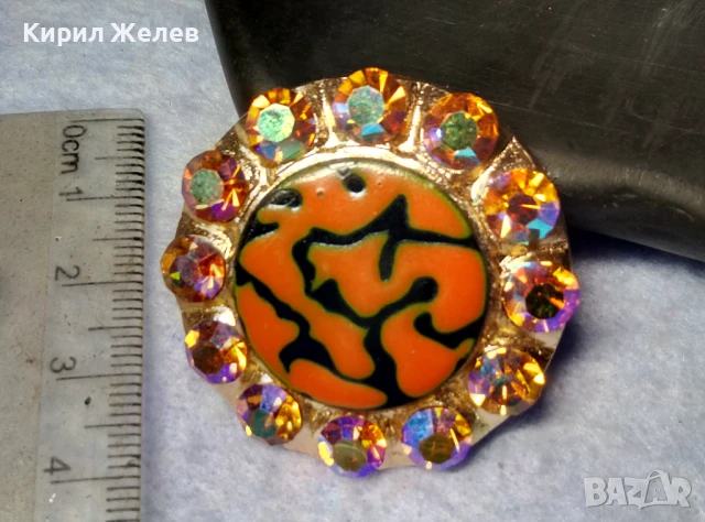 ЕМАЙЛИРАНА ПОЗЛАТЕНА ВИНТИДЖ СТИЛ БРОШКА с БЛЕСТЯЩИ БОХЕМСКИ КРИСТАЛИ 20348, снимка 7 - Други - 51279600