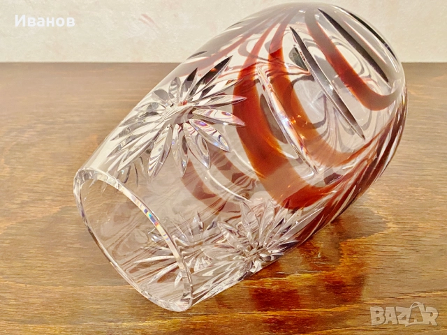 Разпродажба - 30€. Нова Масивна Ръчно изработена Кристална ваза с Флорални мотиви, снимка 6 - Вази - 51480200