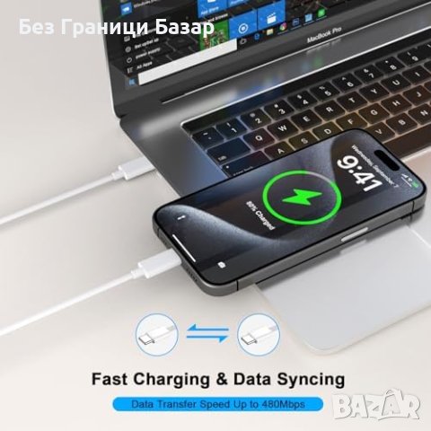 Ново Бързо Зарядно USB C 20W за iPhone 15, iPad, Galaxy, 2м Кабел, снимка 5 - Аксесоари за Apple - 44081788