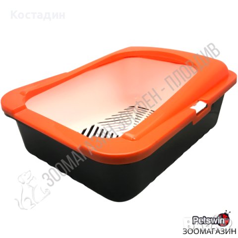 Котешка Тоалетна - с Борд - 50/38/19см - Оранжев/Черен - Ръчно Самопочистващ се Съд