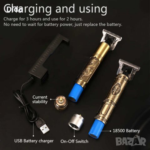 Безжичен тример за брада и коса KEMEI 1974-A, снимка 2 - Друга електроника - 38240404