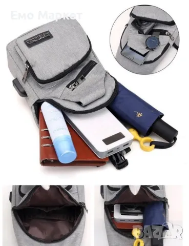 Удобна многофункционална чанта/раница през рамо с USB - 1) С USB порта за зареждане, снимка 2 - Раници - 49214312