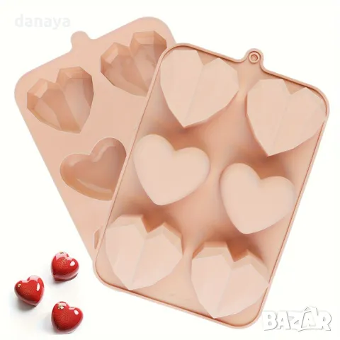 5477 Силиконова форма за мъфини Диамантени сърца, 6 гнезда