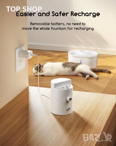 Faroro Котешки фонтан за пиене, 2,5 л, със сензор за движение, с 5000 mAh батерия, без BPA, бял, снимка 5 - За котки - 49629102