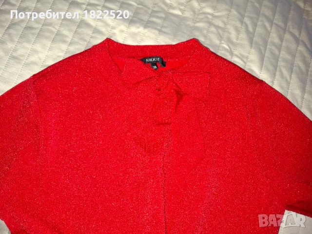 Червена блуза с блясък, снимка 2 - Блузи с дълъг ръкав и пуловери - 48352387