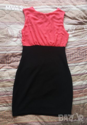 Нова рокля черно с коралово S размер, снимка 3 - Рокли - 37534660