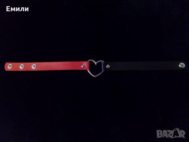 Кожен чокър със сърце в черен и червен цвят, снимка 2 - Колиета, медальони, синджири - 35125074