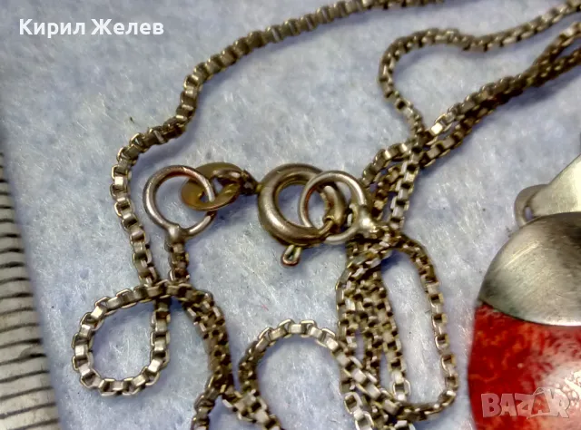 РАЗКОШЕН СРЕБЪРЕН МЕДАЛЬОН СРЕБРО 925 с ШЛИФОВАН НАТУРАЛЕН ЧЕРВЕН КОРАЛ и СРЕБЪРНА 925 ВЕРИЖКА 44754, снимка 7 - Колиета, медальони, синджири - 49916388