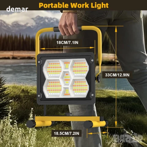 Соларна LED акумулаторна работна лампа Sararoom, 100W, 5 режима, сгъваема дръжка, IP65, снимка 4 - Соларни лампи - 51405314