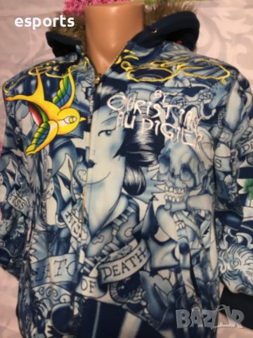 Зимно яке с пух Ed Hardy by Christian Audigier Tatoo Tiger Wolf bird S Small, снимка 8 - Суичъри - 25777992